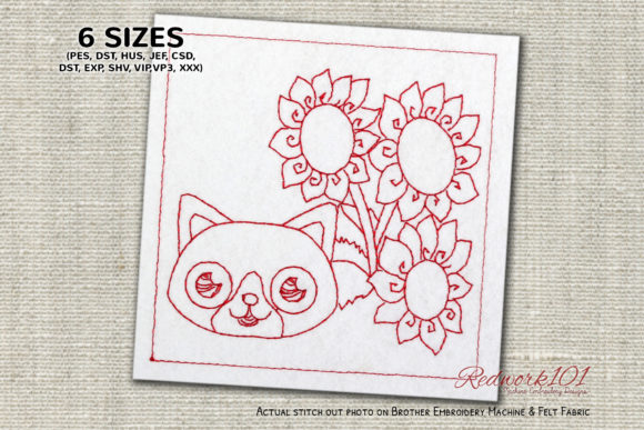 Cute Kitten with Sun Flowers Redwork Review